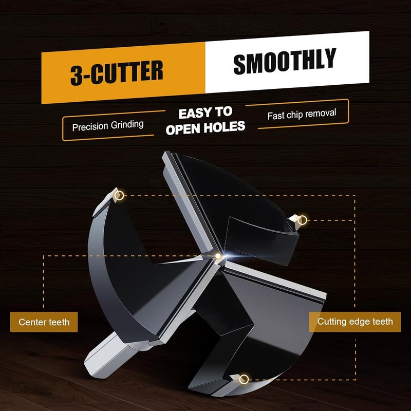 WOBLLMX 3-3/8" | 86mm Forstner Drill Bit,Triple Flute Tungsten Carbide Tipped - for Hard Wood,Soft Wood Woodworking Hinge Cutter Tool Kits for Veneered Plywood Plastic - Image 4